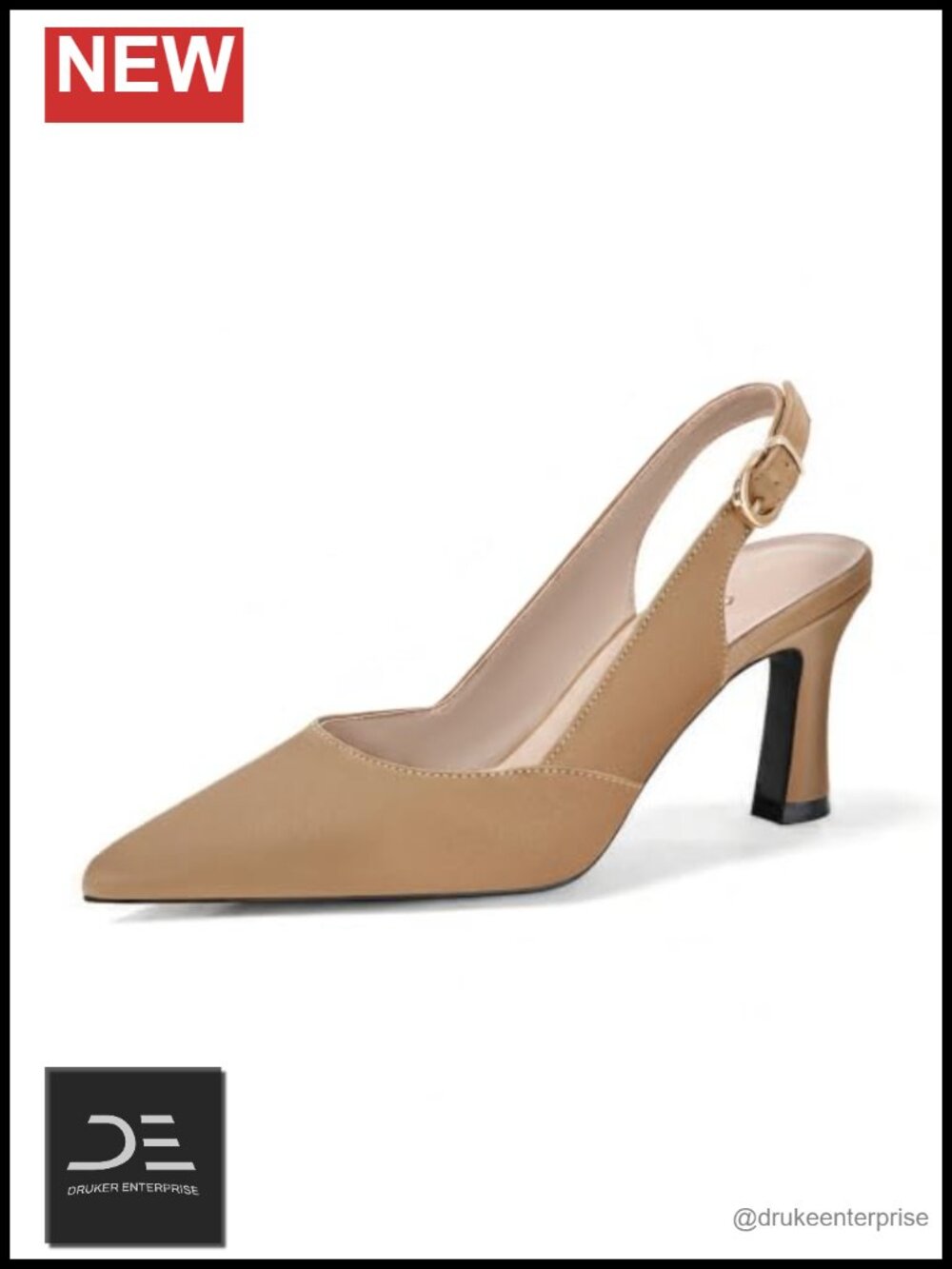 Women's Lambskin Insole Slingback Pointed Toe Block Heels Pumps